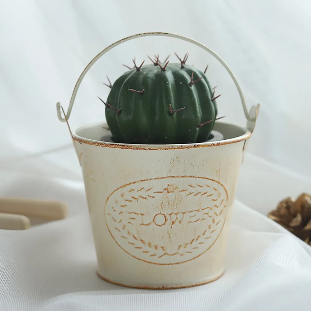 Retro Iron Flower Pot Distressed Gold Finish Small Bucket for Plants Flowers Desk Windowsill Wall Hanging Decor