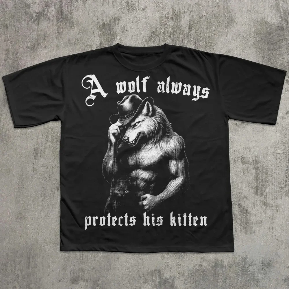 2026 Summer The Wolf Always Protects Its Kitten. Funny Meme T-shirt. Alpha Werewolf Unstoppable T-shirt. Bizarre/Funny Clothing