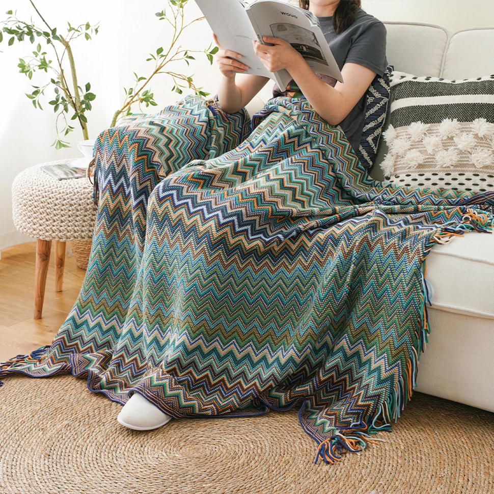 Battilo Boho Throw Blanket Lightweight Knit Throw With Tassels Bohemian Woven Sofa Blankets Soft Bed Plaid Decorative Blanket