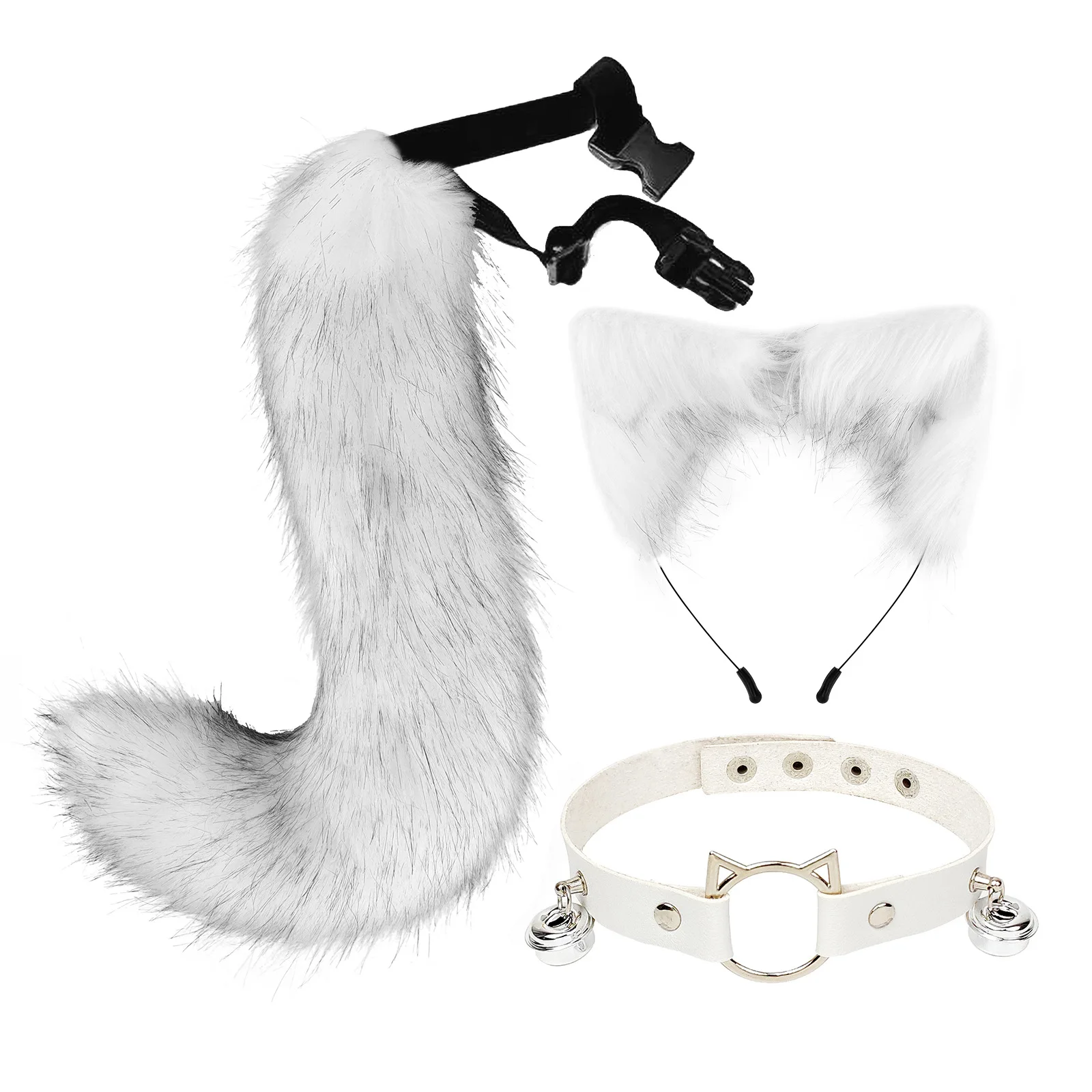 Halloween Party Cosplay Gesimuleerde Pluche Vossenstaart Cosplay Kostuum Dier Kat Hoofddeksels Staart Choker Sets Meid Jurk Accessoires