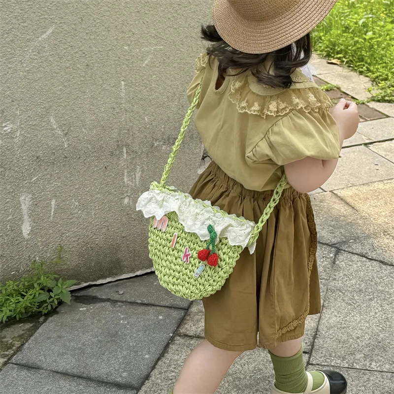 Tas kurir anak tas anyaman rumput lucu tas putri tas anak-anak ibu untuk dompet perempuan dan tas jinjing