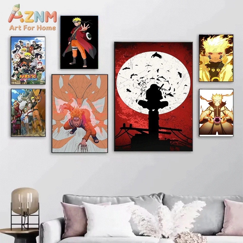 Naruto And Sasuke Split Portrait Anime Canvas Wall Art Print Poster Unframed Canvas Painting Home Bedroom Living Room Wall Dec