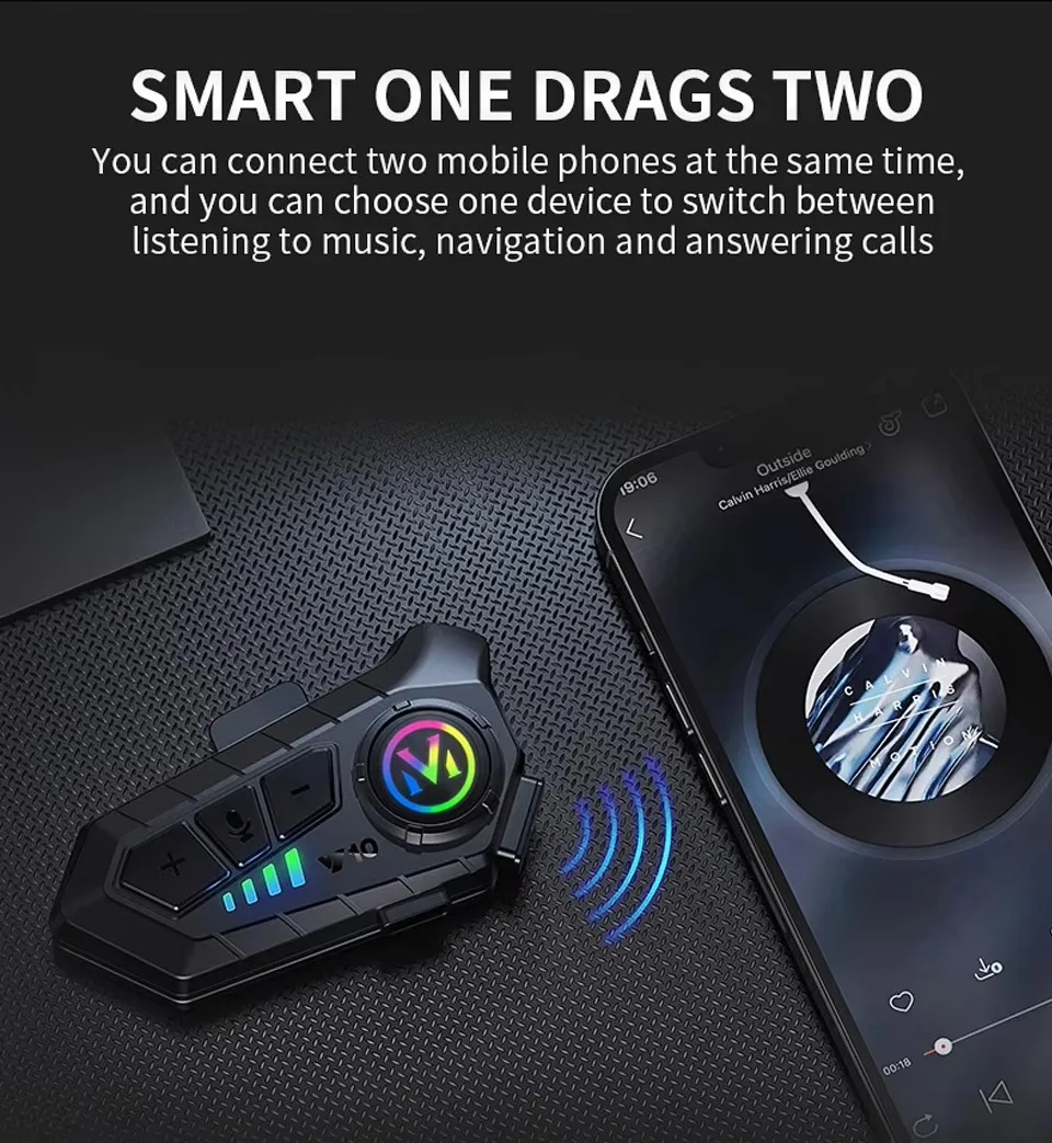 Motorradhelm-Headset, kabellose Bluetooth-Kopfhörer, Stereo mit Mikrofon, für Motorrad, Outdoor, Radfahren, Musik, Helm-Headset ohne Intercom – Detail 10