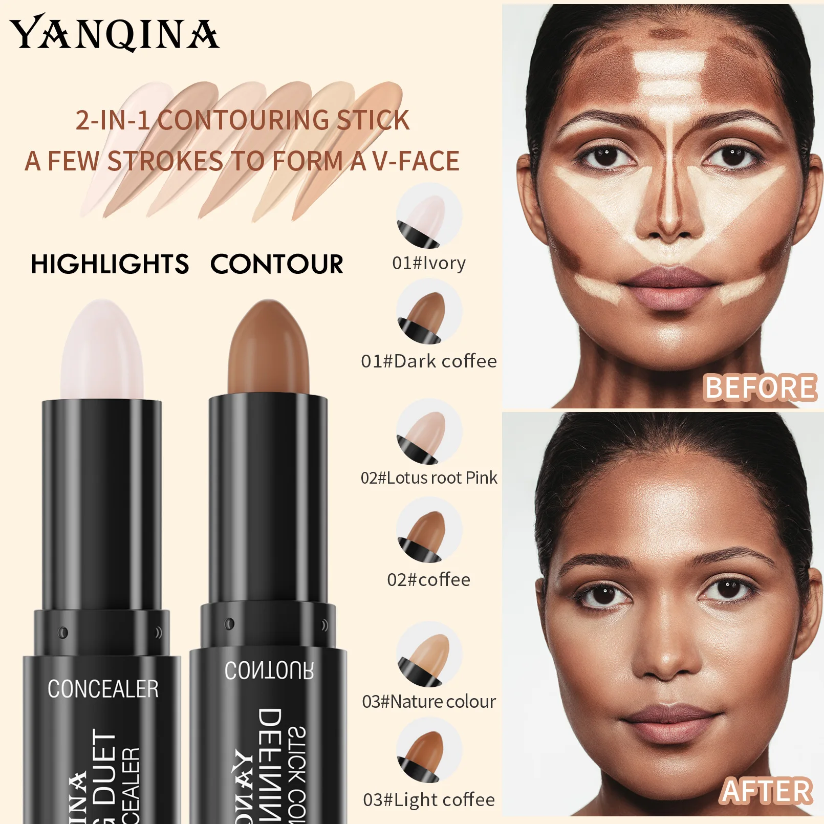 Highlighter Shadow Double Head Contour Stick V Face 3D Shaping 2 in 1 for Face Sculpting Beauty Makeup Essential