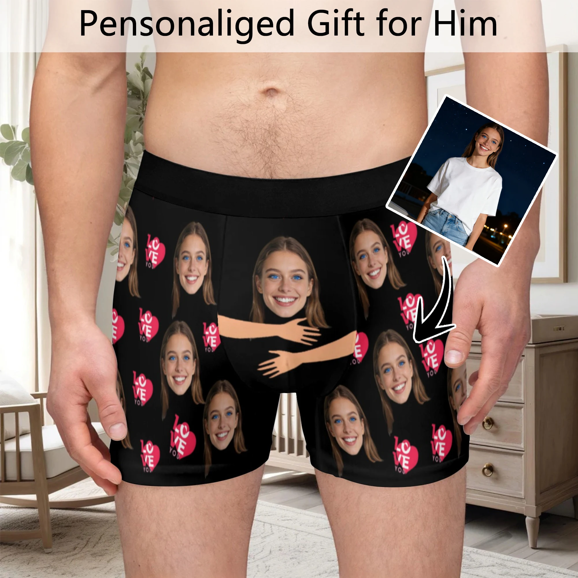 Personalized facial photos customized underwear  flat cornered men's Valentine's Day gift for husband  anniversary gift for fath