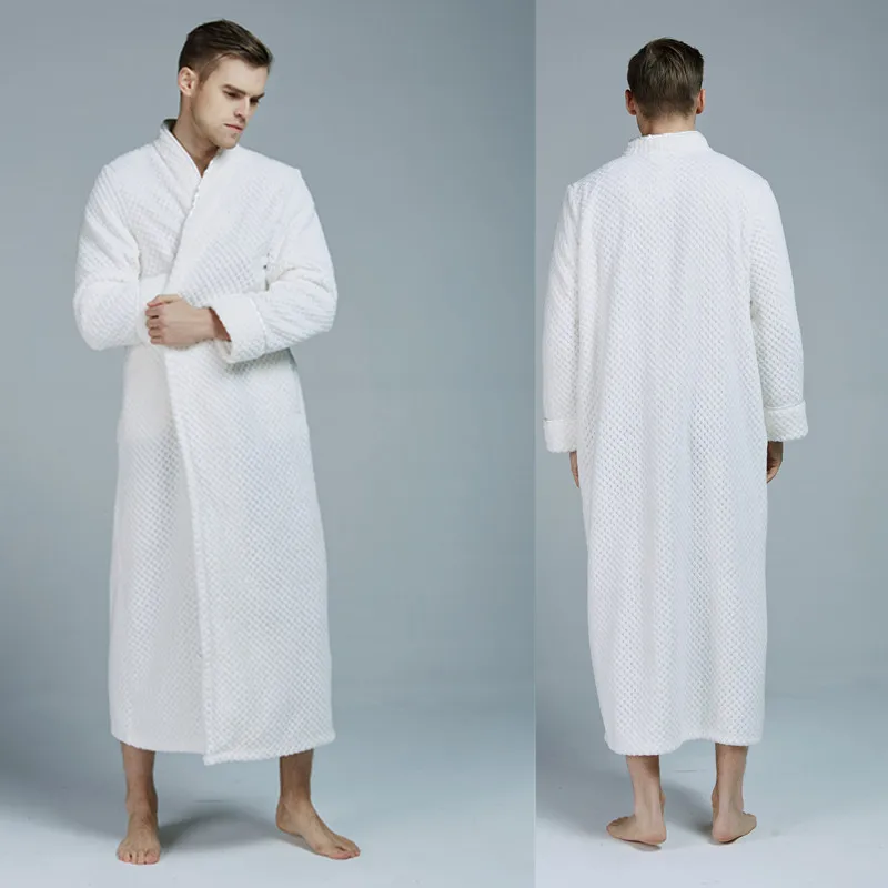 New Thickened Zipper Nightgown Men Winter Extra Long Warm Nightgown Autumn and Winter Sleepwear Solid Color Men\'s Bathrobe