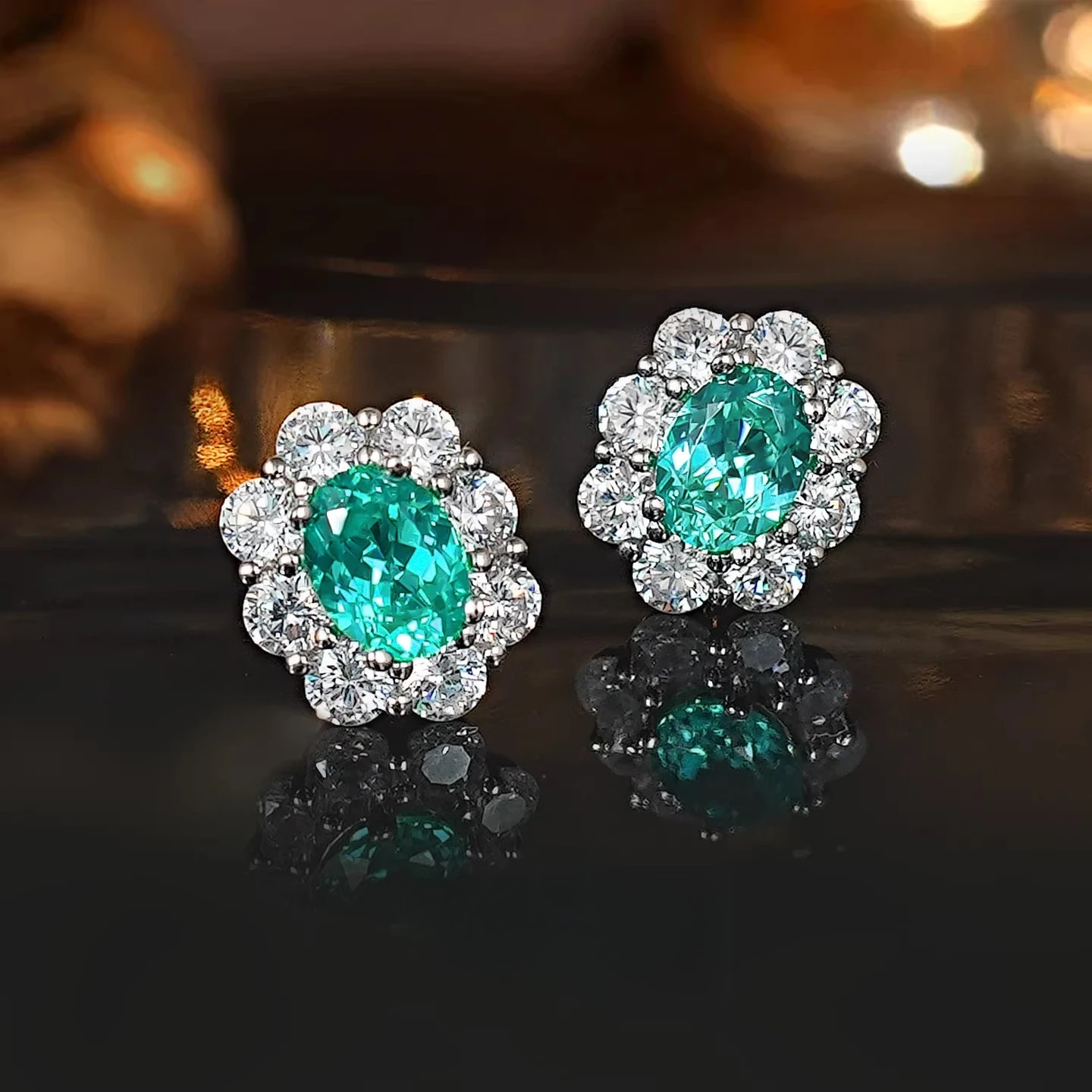 925 pure silver earring 1.5 carat pigeon egg surround diamond set with Para í ba color fashionable women's jewelry