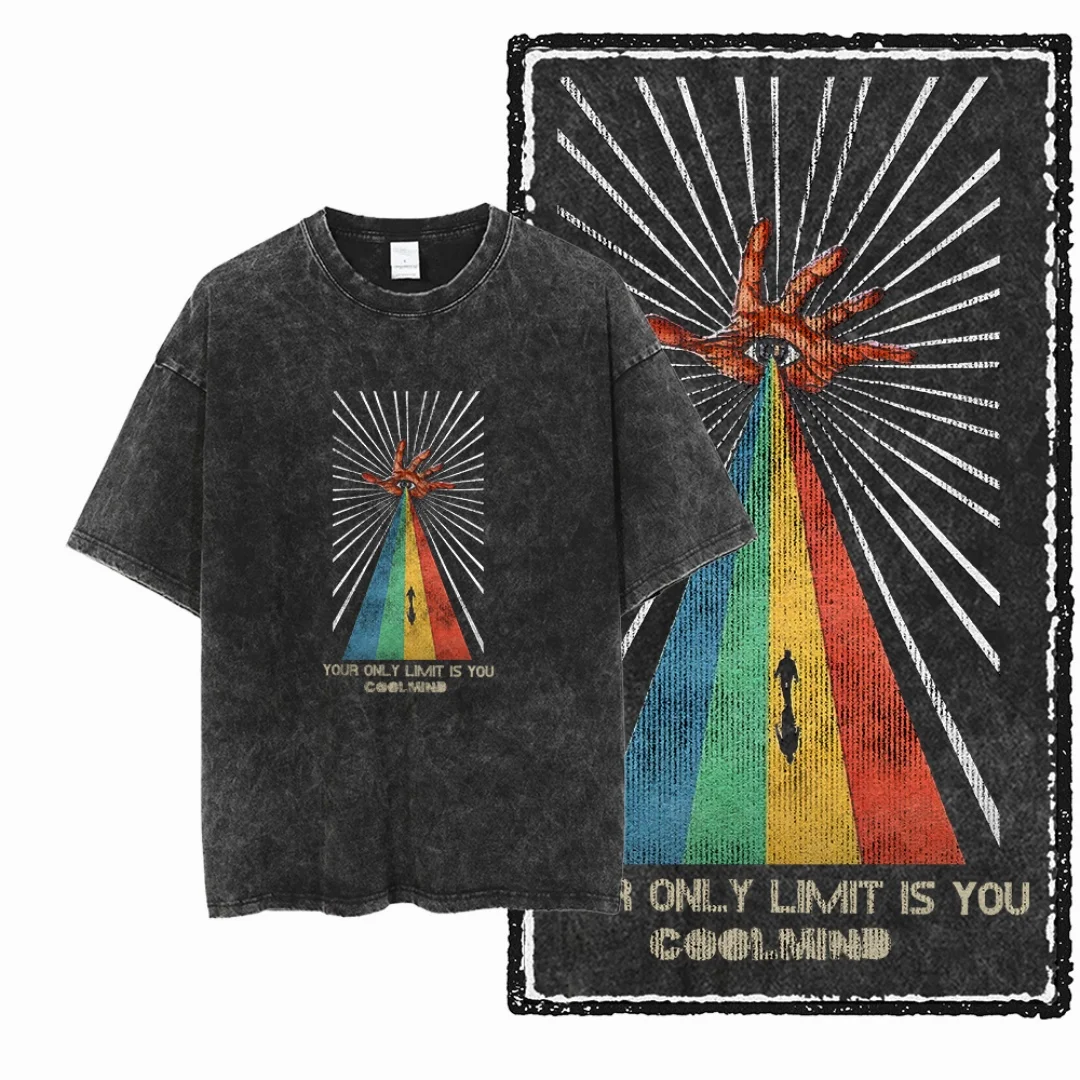 

Washed Retro Your Only Limit Is You Men's Tshirt Male Oversized Loose Comfortable Soft Tee Casual Streetwear Men T-shirt