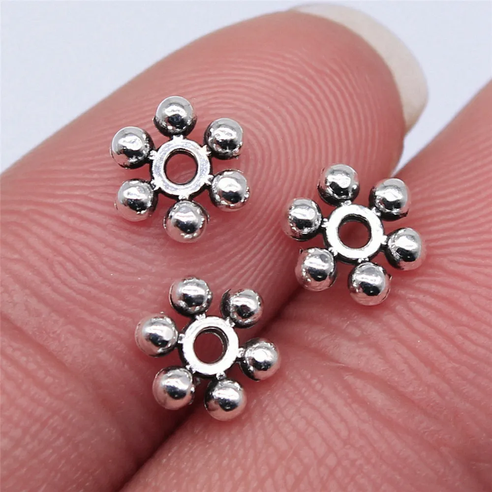 40pcs/lot 7x7mm Spacer Beads For Jewelry Making Antique Silver Color 0.28x0.28inch