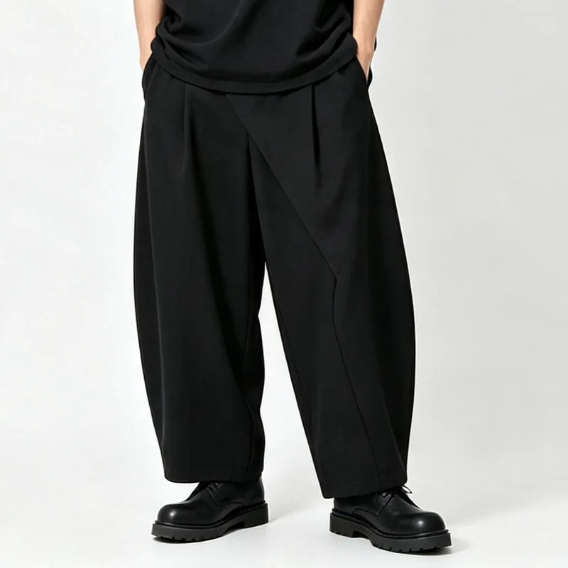 Men'S Casual Pants, Loose Fit, High-Waisted, Wide-Leg, Unisex Style, Cropped Length, A155, Men'S Casual Pants, Loose Fit, High-W