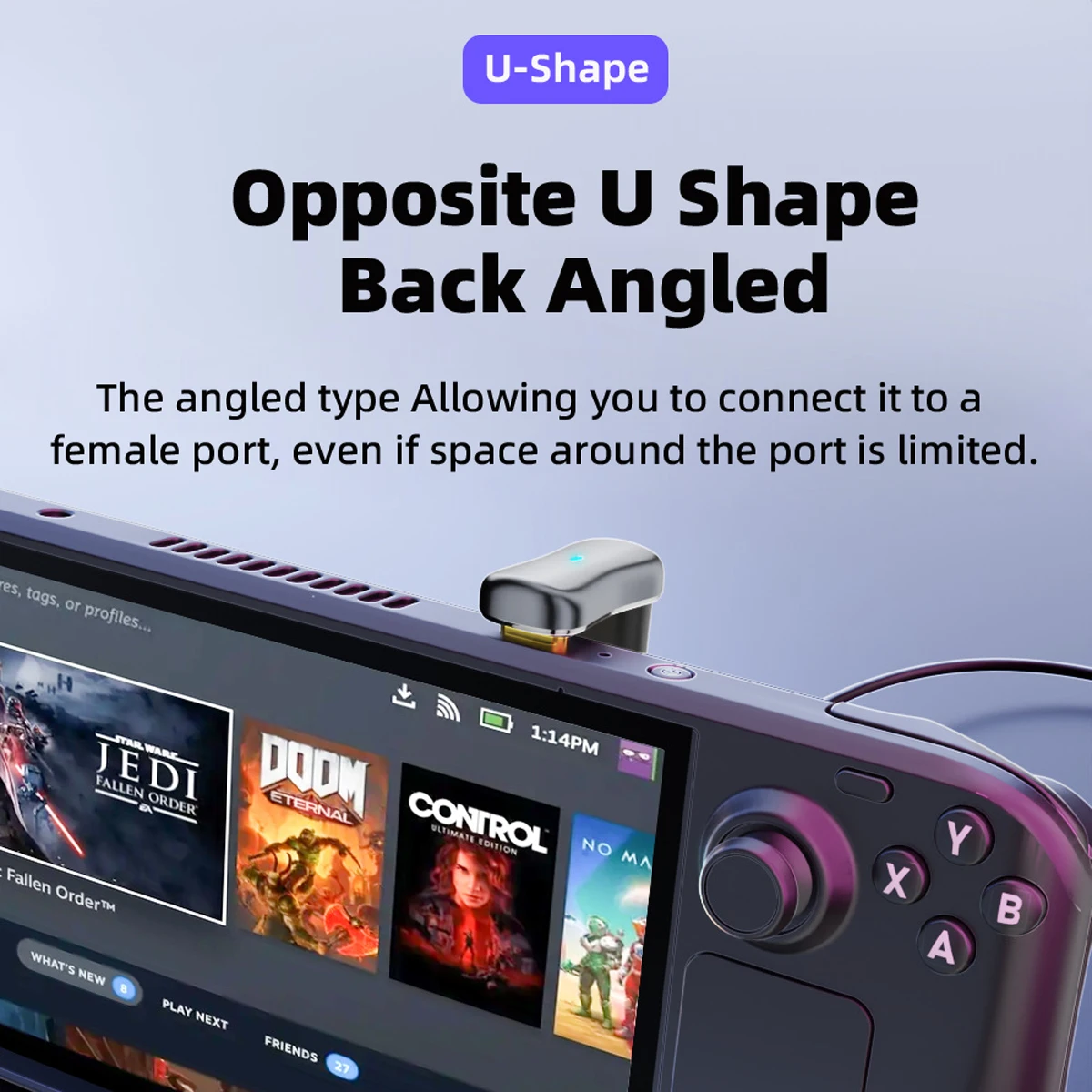 USB 3,0 Typ C & otg Leistungs daten adapter Stecker zu Buchse kompatibel mit Dampf deck gegenüber U-Form zurück abgewinkelt