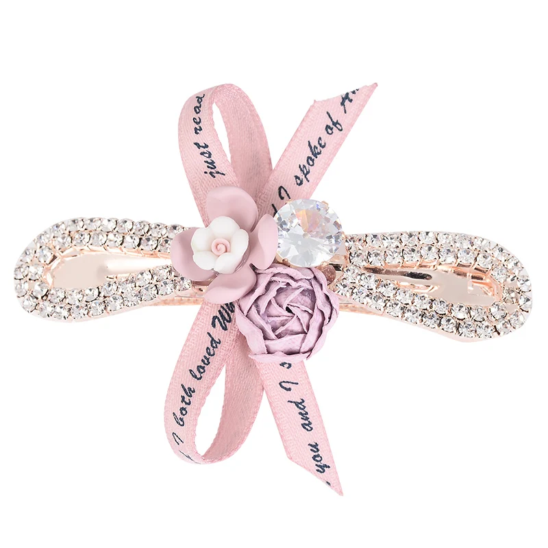 EASYA 2022 Hot Sale Flower Barrettes Hair Accessories Jewelry Metal Sparkling Crystal Hairpin Ribbon Bowknot Wedding Hair Clips image 2