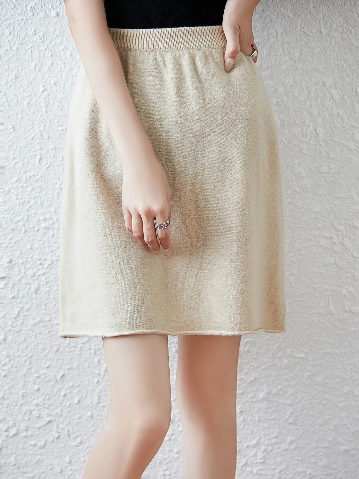 Merino 100% laine a-ligne jupe à bord roulé automne hiver doux décontracté cachemire tricoté une étape jupe courte