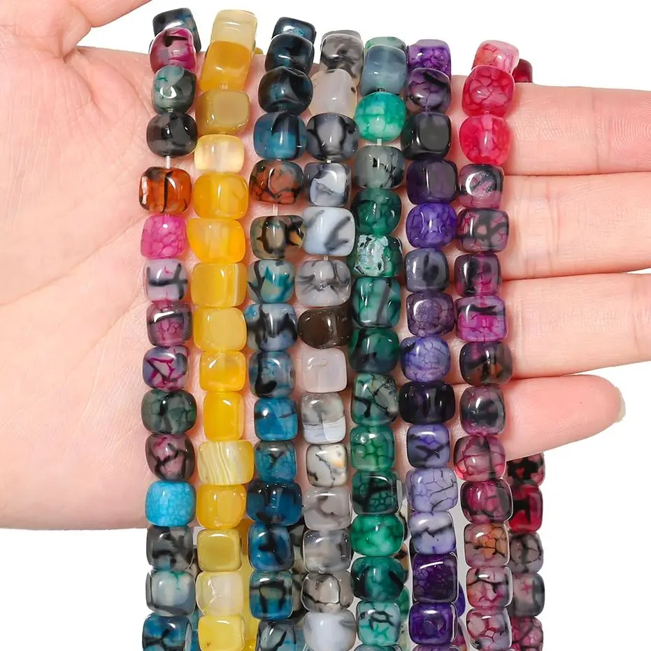 7x7mm Natural Agate Stone Black Line Purple Blue Beads Square Loose Spacer Beads Jewelry Making DIY Bracelet Necklace Accessory