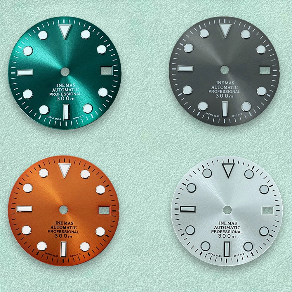 

High Quality 28.5mm S Logo SUB Dial Fit NH35/NH36/4R/7S Japan Movement Green Luminous Sunburst Watch Modification Accessories