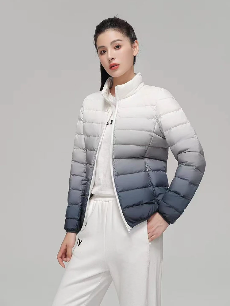 Piumino invernale leggero sfumato da donna Piumino d'anatra bianco con cerniera Slim Parker Outwear Giacca trapuntata con colletto alla coreana caldo femminile