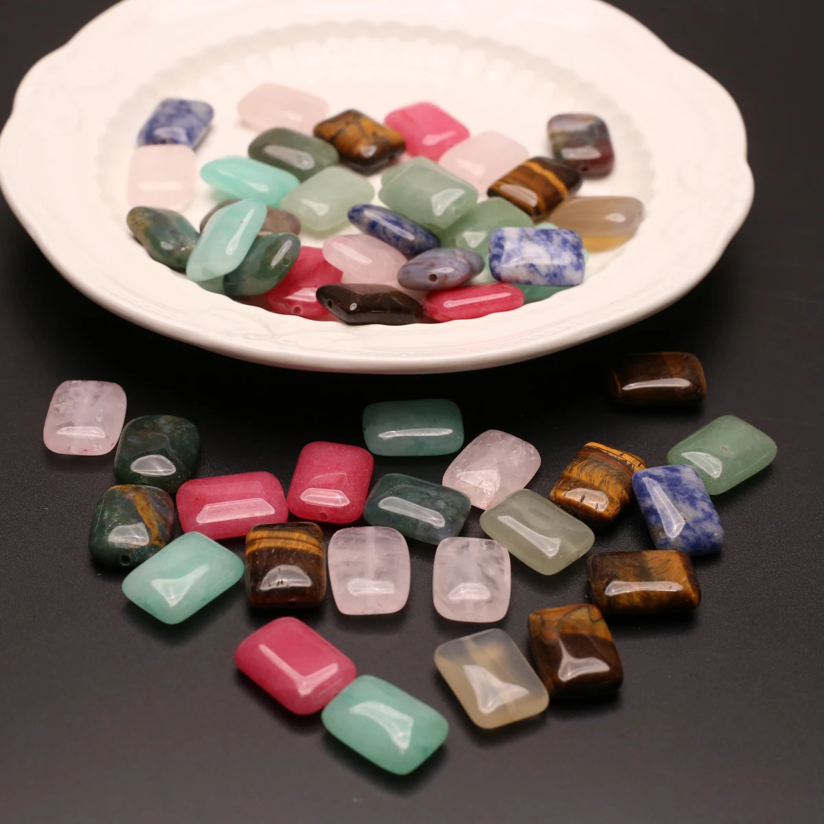 50PCS Wholesale Exquisite Natural Stone Sodalite Rose Quartz Tiger Eye Rectangle Beaded Jewelry Making DIY Necklace Bracelet