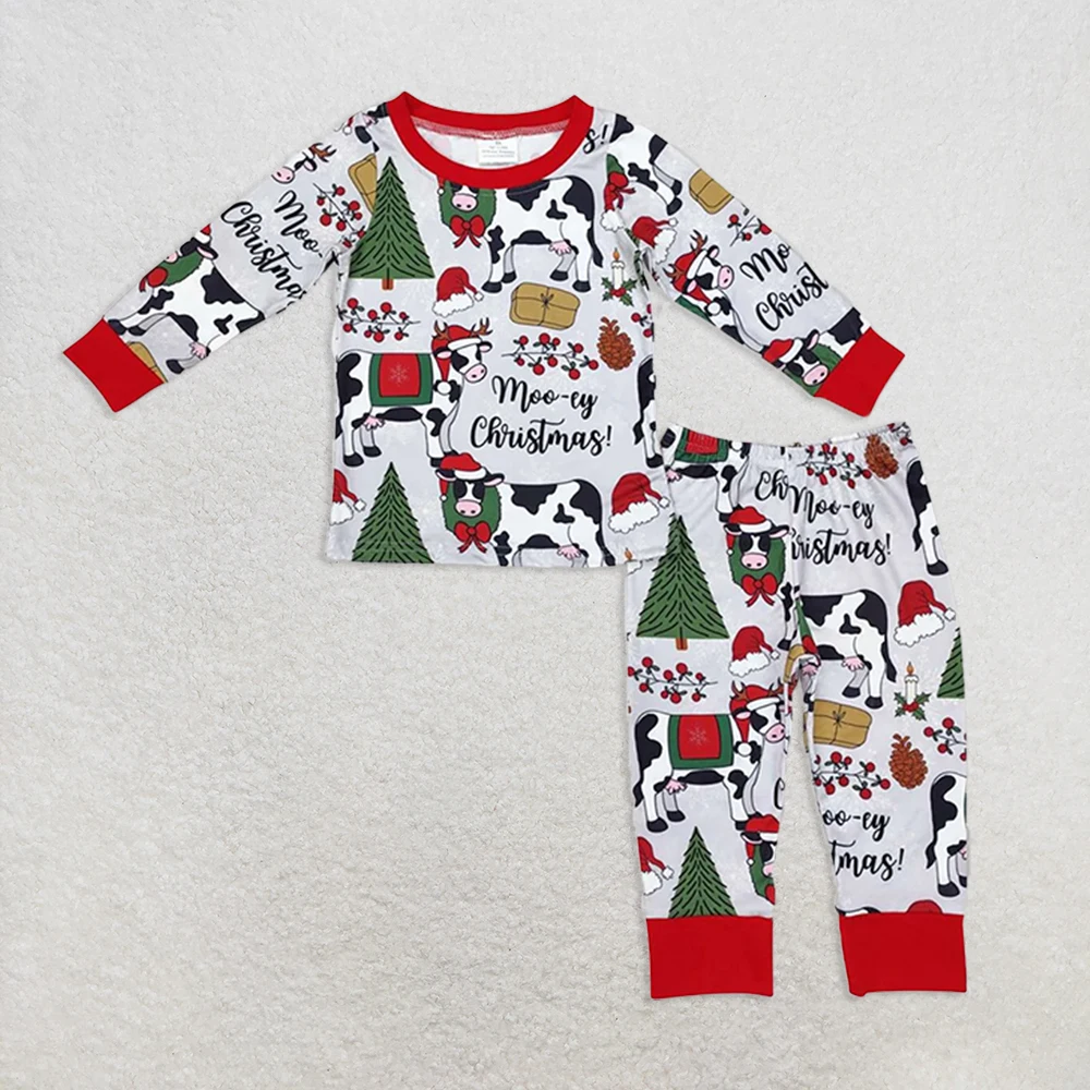 طقم بيجامات أبقار عيد الميلاد للأطفال الصغار سروال علوي مطبوع عليه "عيد ميلاد سعيد" ملابس نوم للأطفال ملابس أطفال مريحة