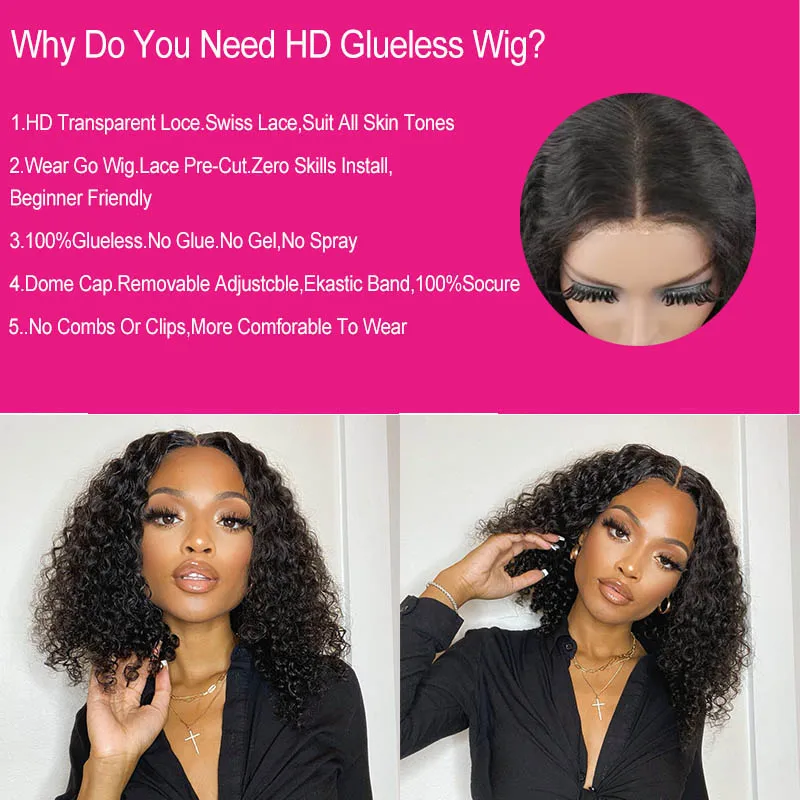 Glueless Kinky Curly Preplucked 6x4 HD Transparent Lace Human Hair Wig Ready To Go Brazilian Glueless Wig On Sale For Women