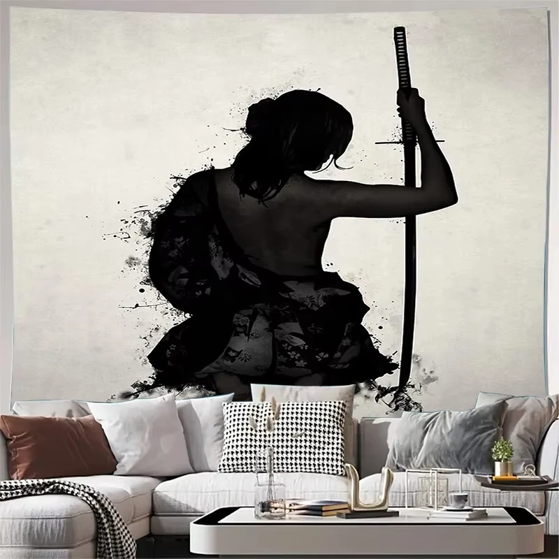 نسيج قوطي داكن فانتسي، تصميم محارب الساموراي لديكور جدار غرفة الألعاب الفريد من نوعه