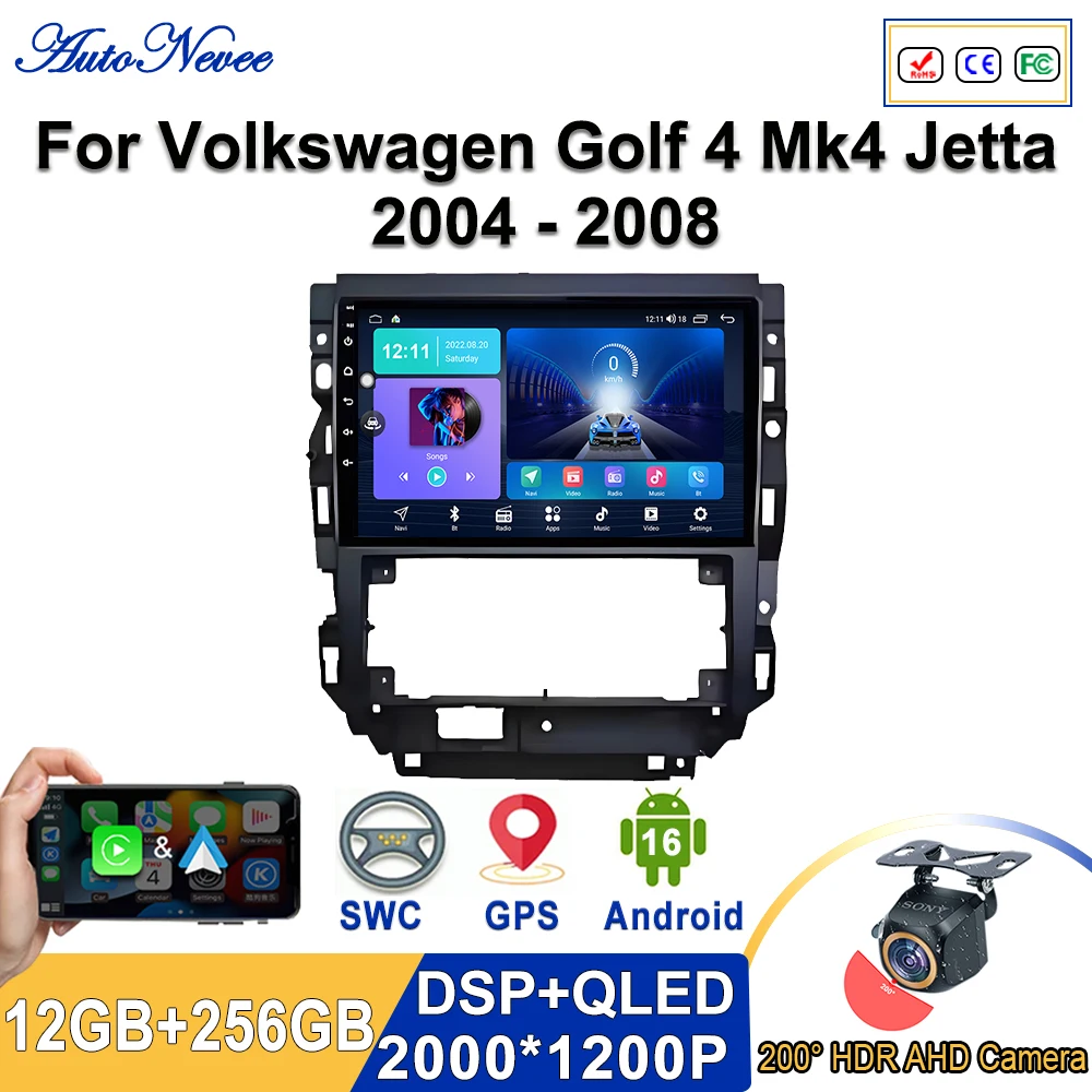 Android 16 In-Cell Screen Stereo Head Unit For Volkswagen Golf 4 Mk4 Jetta 2004 - 2008 High-performance CPU GPS Navigation wifi