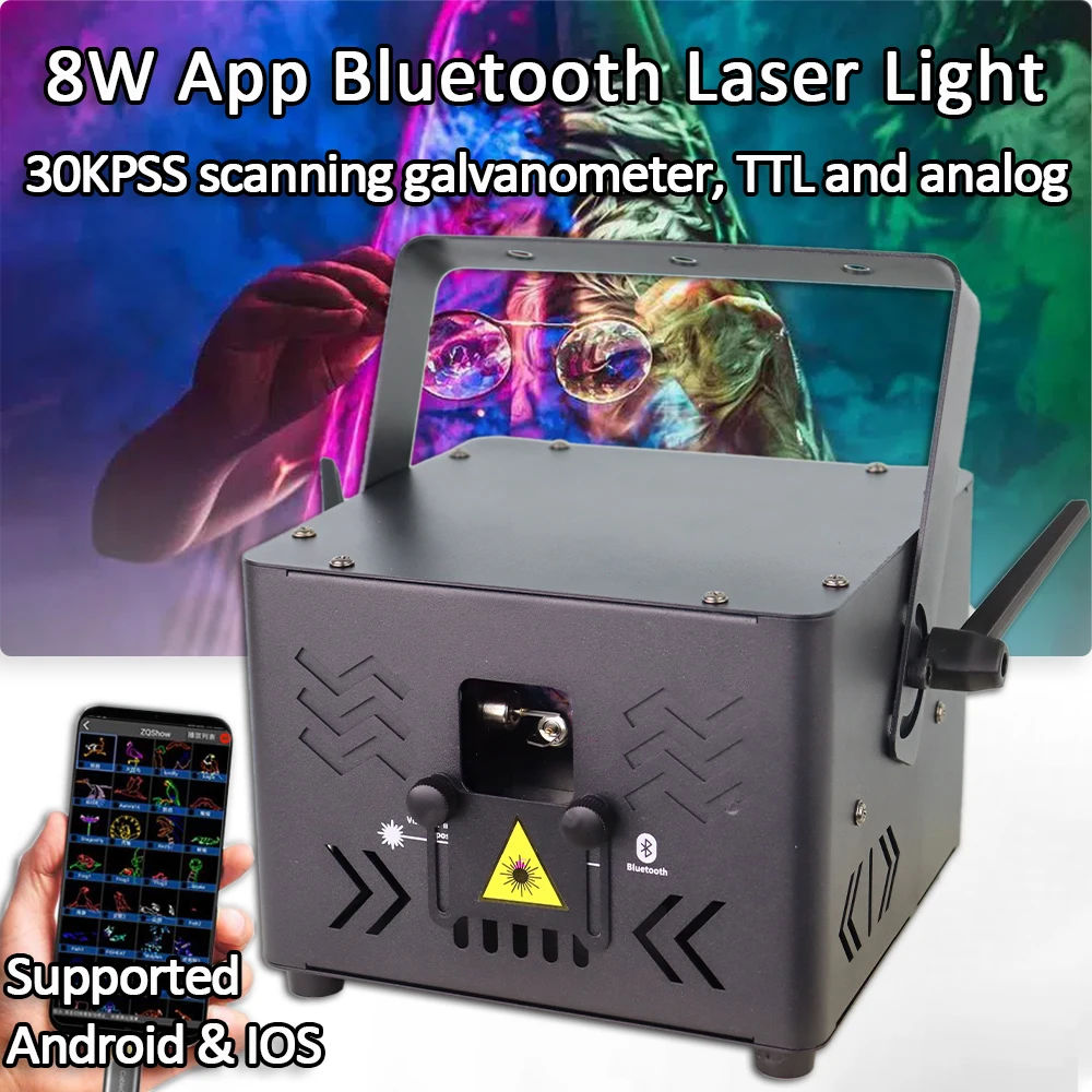 

Supported Android & IOS APP 6W RGB Animation Laser Light DMX Scanner Laser Projector Wedding Dj Disco Party Stage Effect Lights