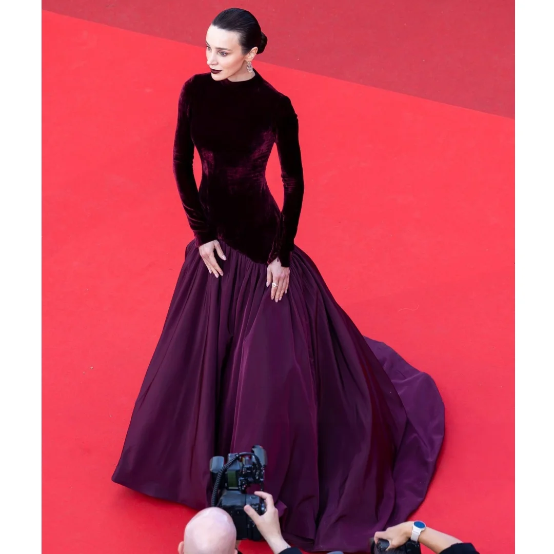 Modest Evening Dresses Long Sleeves Ruched Prom Dress Patchwork Red Carpet Party Gown Gala Vestidos Customized