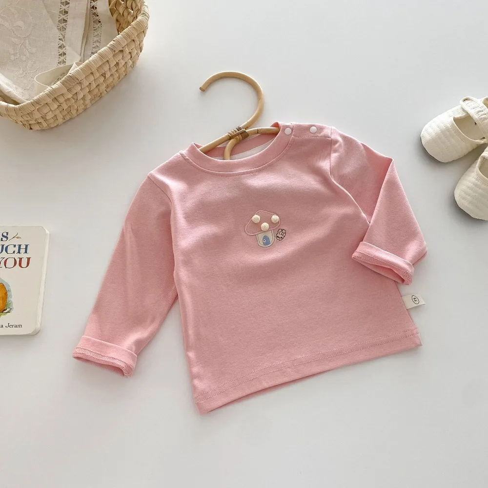 Korean Style Kids T-shirt for 0-5 Years Old Baby Girls, Simple Trendy Long Sleeve Top Infant Autumn New Clothes 73-120cm