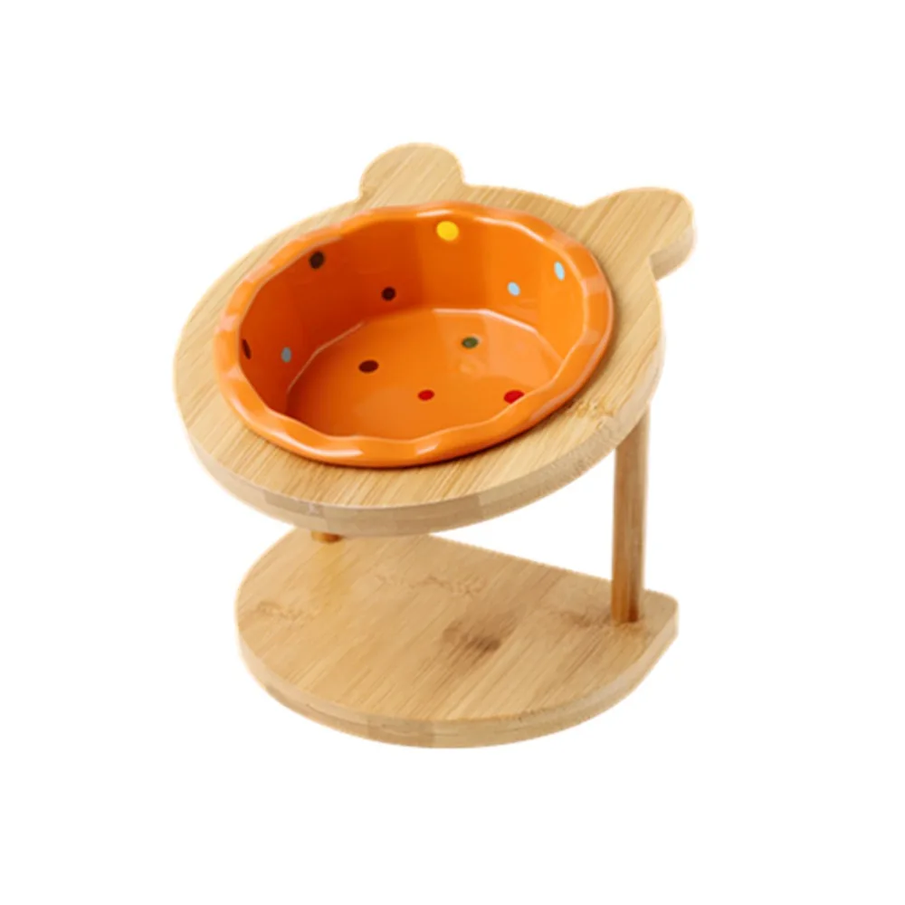 

Wooden Stand Cat Ceramic Bowl Non-Slip Flower Shaped Anti Vomiting Bowl Ergonomic Neck Protection Dog Cat Feeder Pet Supplies