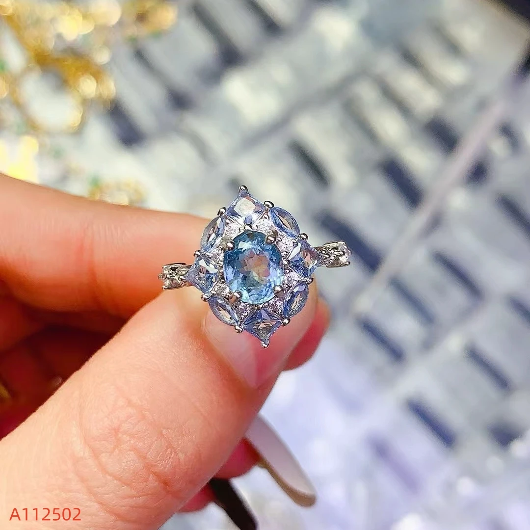 Kjjeaxcmy jóias finas luz natural azul aquamarine anel feminino s925 prata requintado incrustado alta clareza gem suporte teste