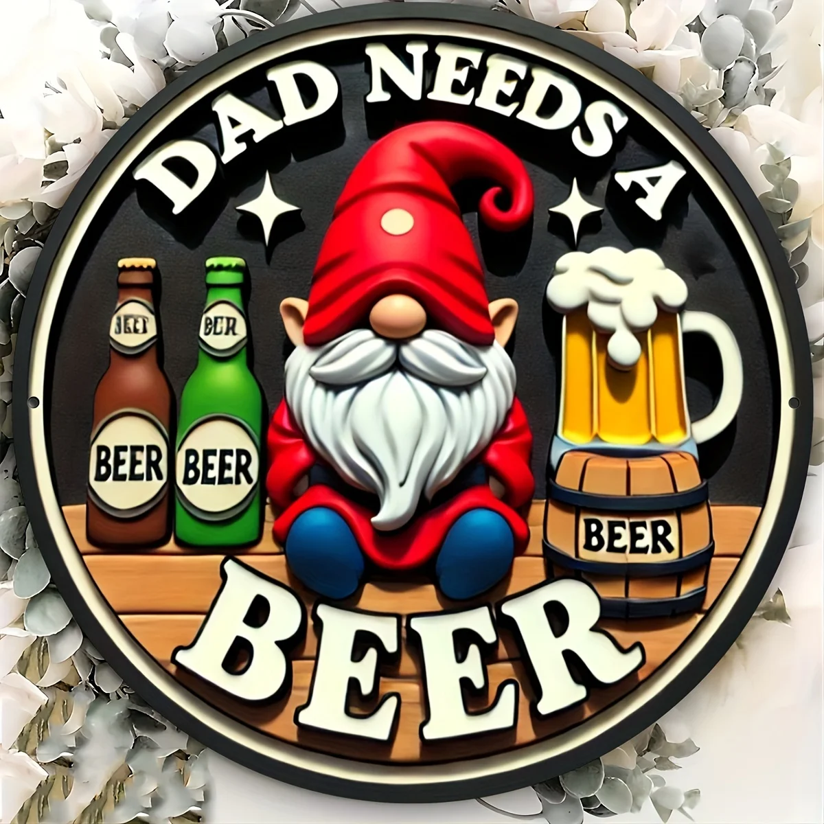 Letrero de estaño de estilo vintage 'Papá necesita una cerveza': regalo perfecto para el día del padre, arte de pared de metal con temática de gnomo humorístico para decoración de bar en casa