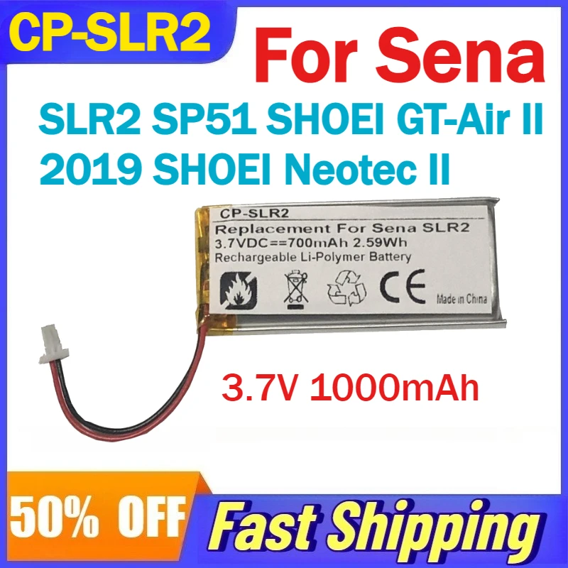 

3.7V 700mAh CP-SLR2 Lithium Ion Battery for Sena SLR2 SP51 SHOEI GT-Air II 2019 SHOEI Neotec II Motorcycle Bluetooth Headset