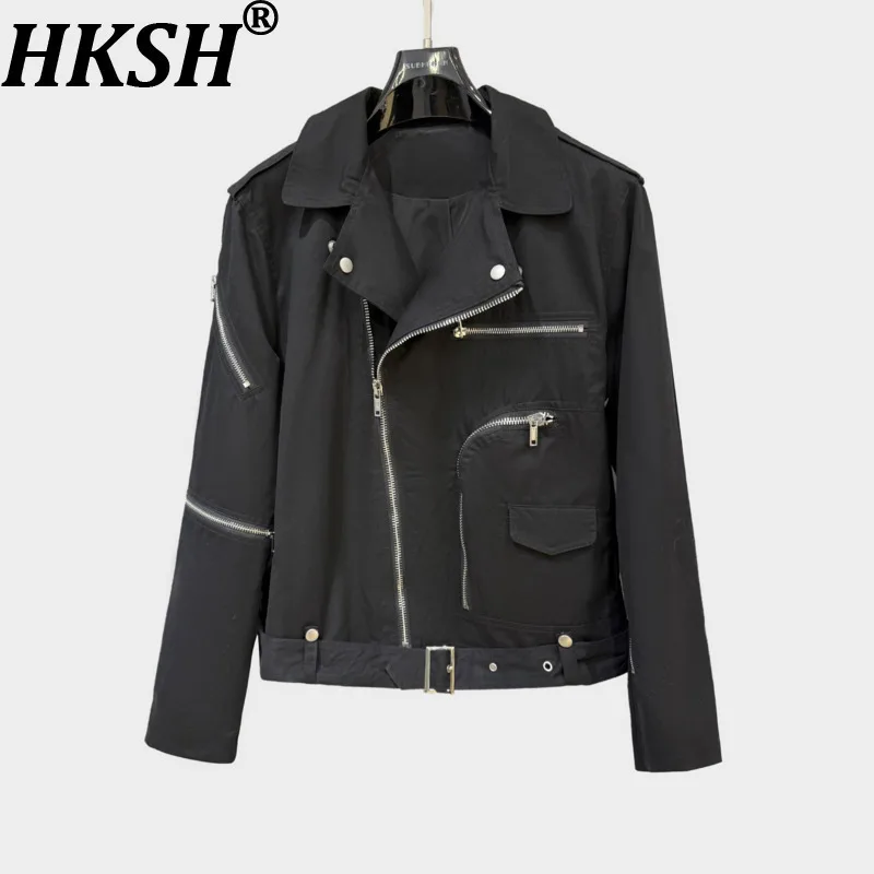 HKSH Spring Autumn New Man's High Street Trendy Punk Diagonal Zipper Personality Slim Fit Jacket Techwear Ins Punk Coats HK11891