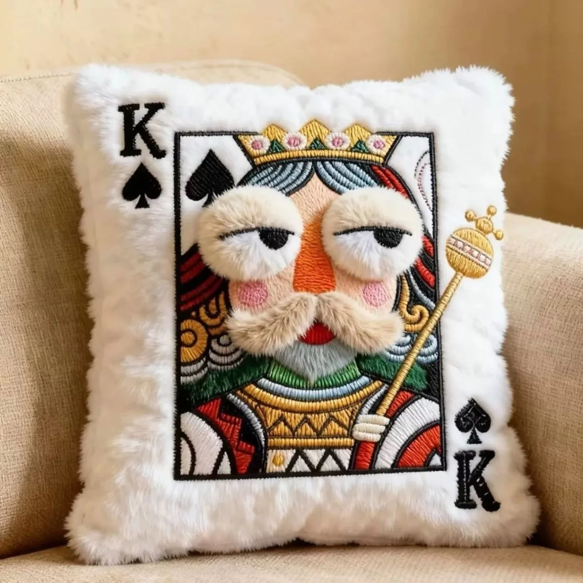 Cute and Funny Plush Embroidered Poker JQK Pillow Cushion Bedding High-value Fun Gift Home Decor Bedding Accessories