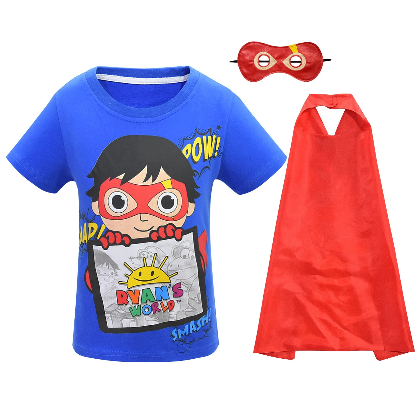 Boys Casual Short Sleeved T-shirt Top with Mask Cloak Cartoon Children's Clothing Girl's T Shirt Toys Printed Boy Cotton Tee