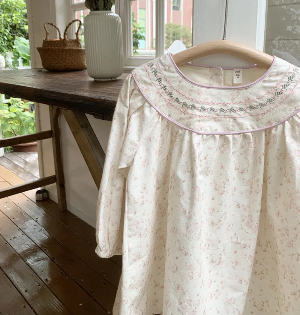 rustic style baby girl clothes kids dress Printed pattern long sleeved dress Loose and comfortable girls' dress