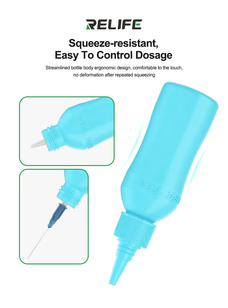 RELIFE 50ml Solvent Bottle Double Capped Empty Alcohol Bottle Welding Aid Distributor for Mobile Phones PCB Cleaning Pot Tools