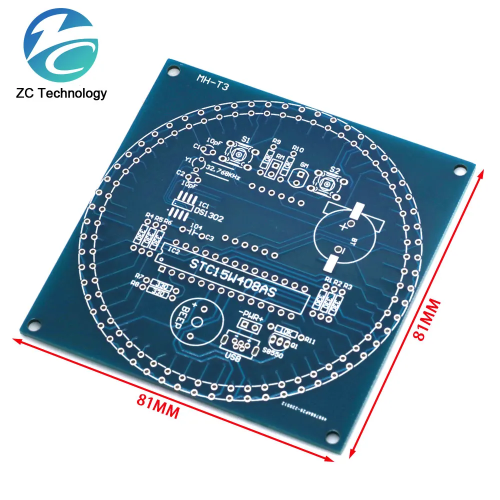 Rotating LED Display Alarm Electronic Clock DIY Kit Case Shell Light Control Temperature DS1302 C8051 MCU Module STC15W408AS