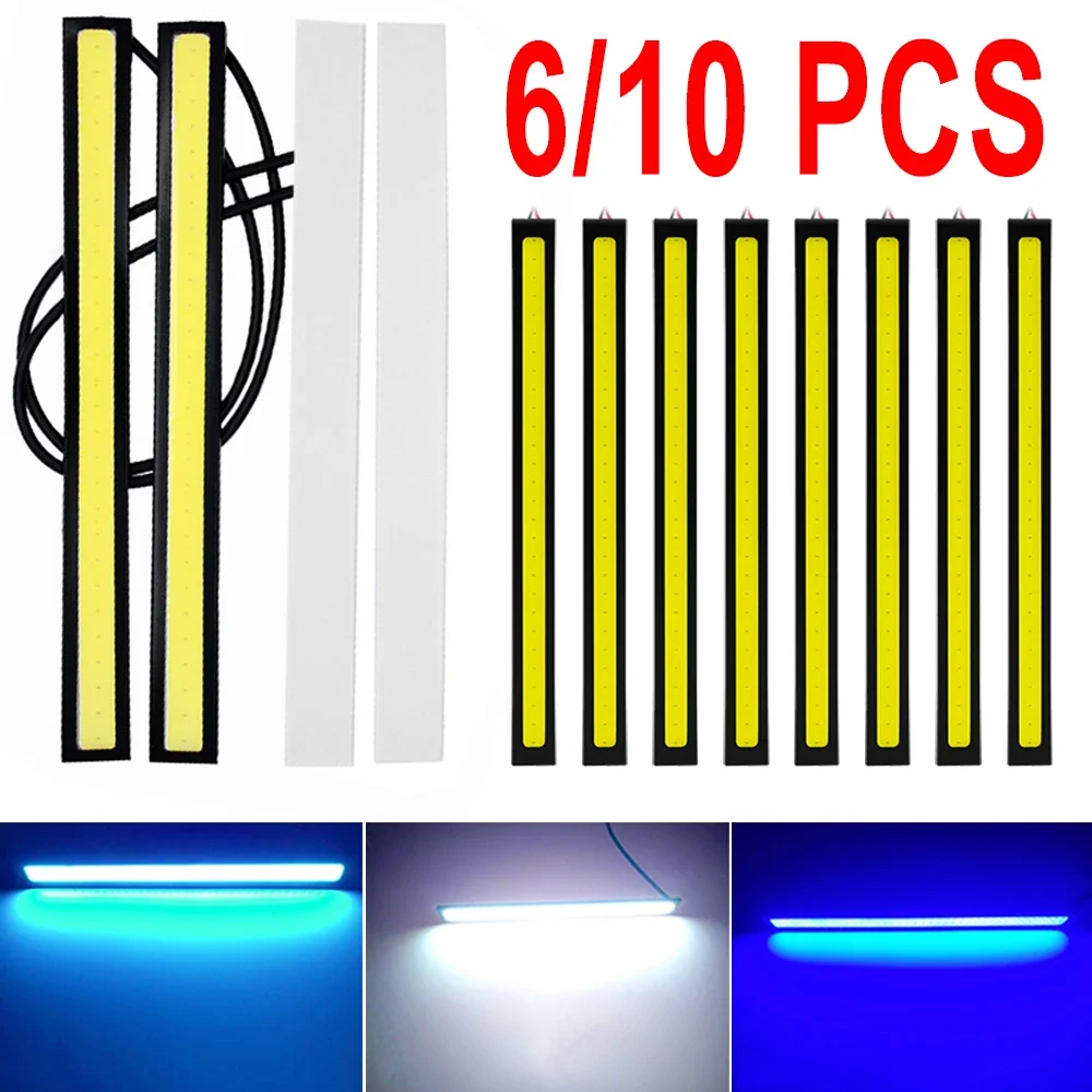 6/10Pcs 17CM COB LED Car Daytime Running Light 12V 7000K White Waterproof DRL Driving Working Light Auto Styling Light Strip