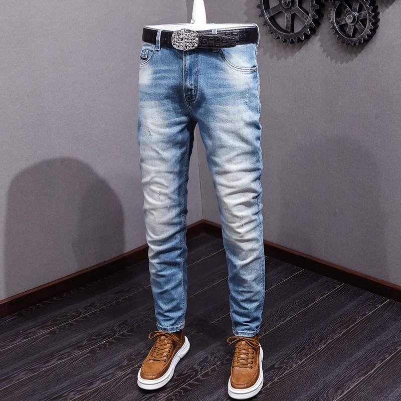 Streetwear Fashion Men Jeans High Quality Stretch Slim Fit Ripped Jeans Men Elastic Trousers Vintage Designer Denim Pants Hombre