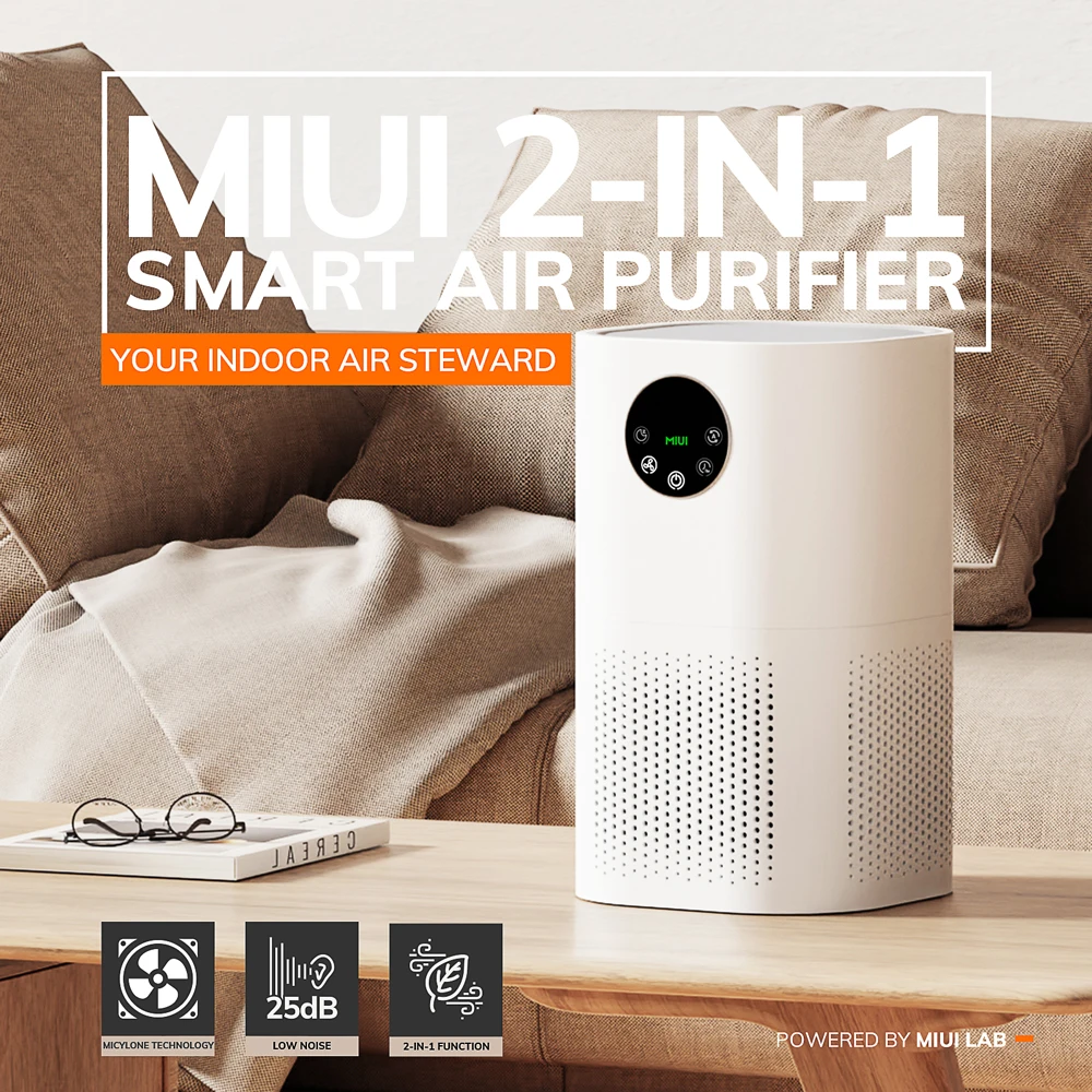 MIUI Air Purifier for Home Allergies Pets Hair in Bedroom H13 True HEPA Filter 25dB Filtration System Cleaner Odor Eliminators