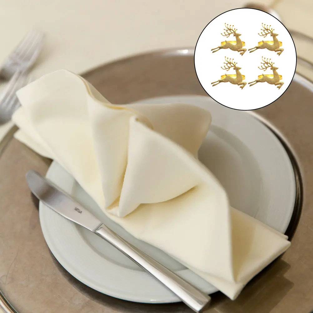 

4 Pcs Ring Deer Creative Napkin Buckles Design Reusable Alloy Christmas Party Favor Table Decor Accessories Home Textile