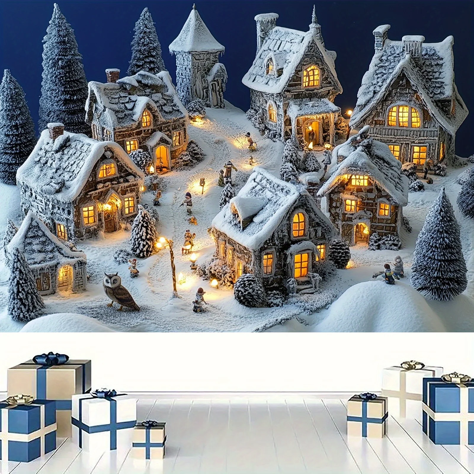 3D Christmas Town Snowscape Wa - Wall Decor Lighting Tree 评论和价格