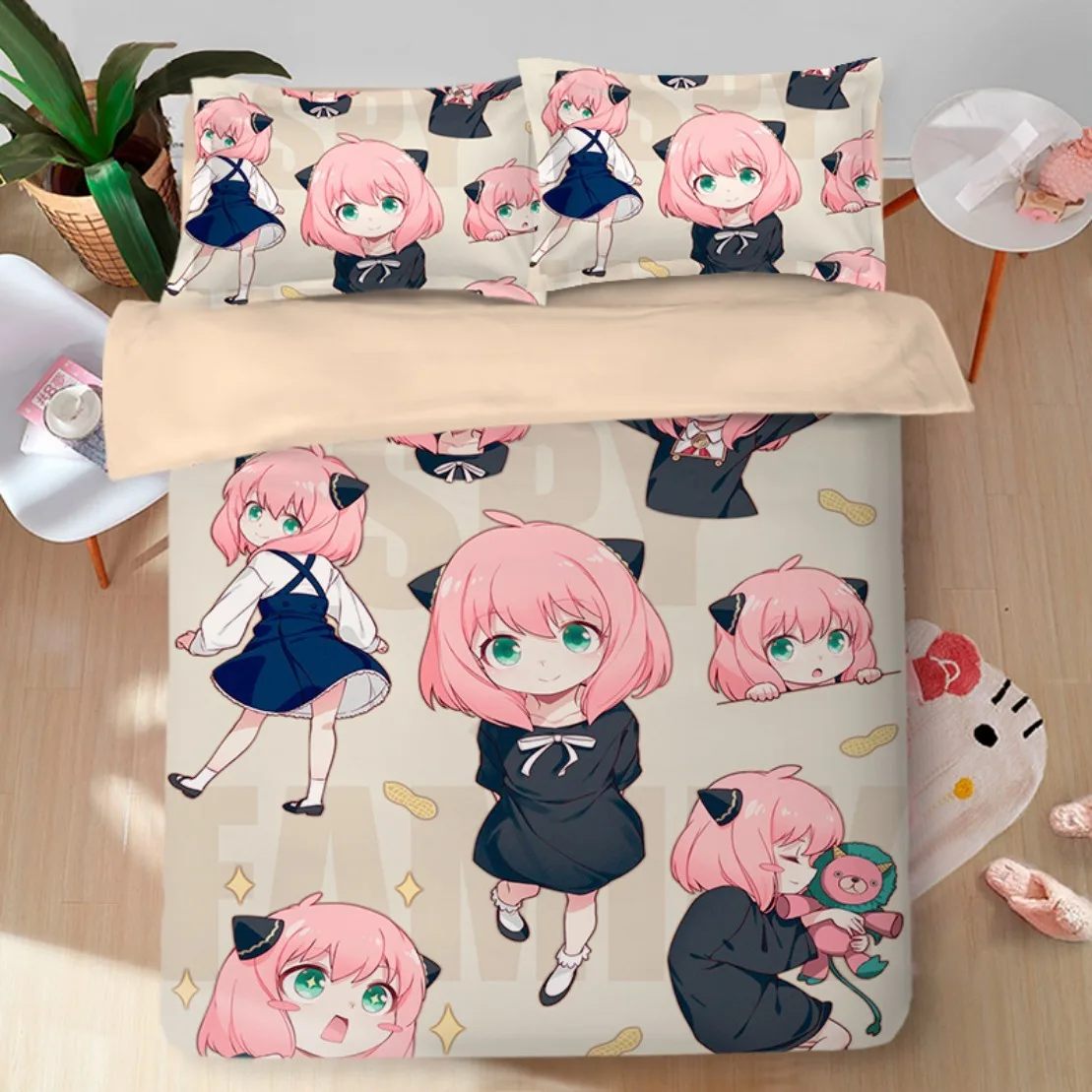 Anime Spy X Family Bedding Set Anya Duvet Cover,Kawaii Anya Quilt Cover and Pillowcases Single/Double/Queen/King Children's Gift