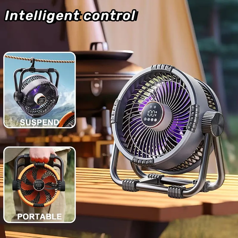 

20000mAh 6 in 1 camping fan outdoor ceiling fan 4 speed adjustment rechargeable desktop air circulator LED lighting power supply