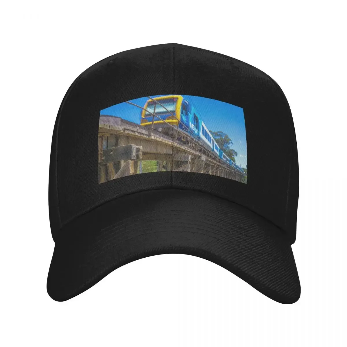 

Melbourne Metro Train on Trestle Bridge - Eltham, Victoria Baseball Cap Cosplay Anime Golf Women Men's