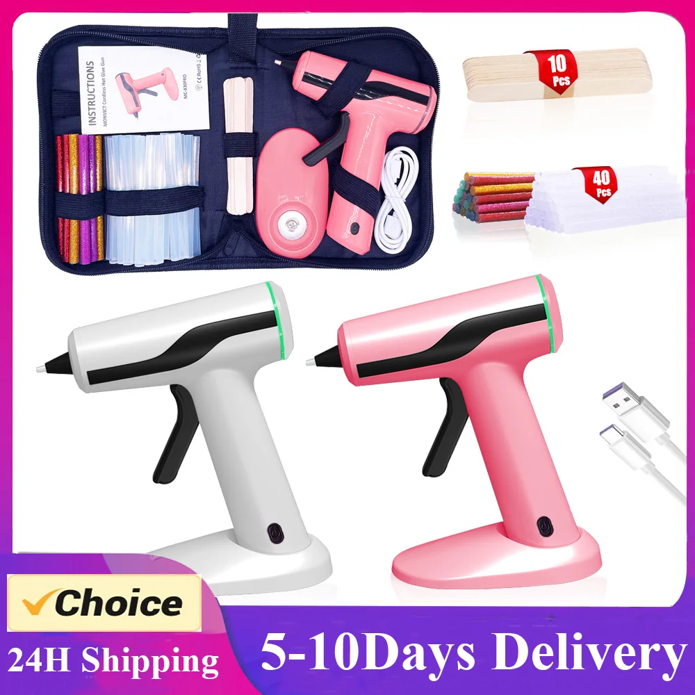 

Умный беспроводной пистолет для горячего клея с отключением питания, 40 клеевыми палочками, аккумулятором 2,2 Ач, 10 деревянными палочками, входами USB-C для переноски для поделок своими руками