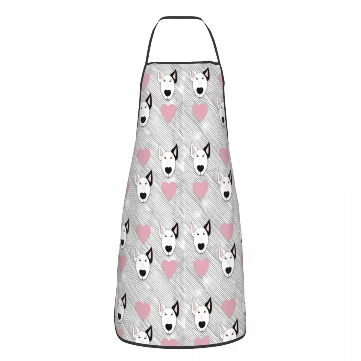 Bib Bull Terrier Dog Hearts Stripes Pattern Apron for Men Women Unisex Chef Cooking Kitchen Animal Tablier Cuisine Gardening