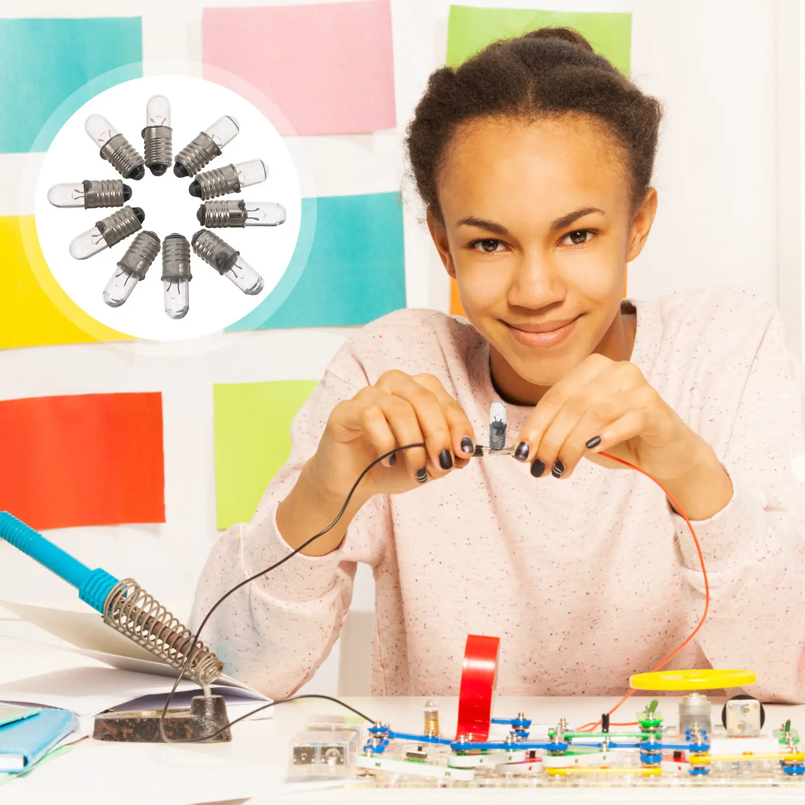 

10Pcs E5 Miniature Light Bulbs 2.5V Screw Base Replacement Bulbs for Microscopes Compass Physics Experiments Tiny Instrument