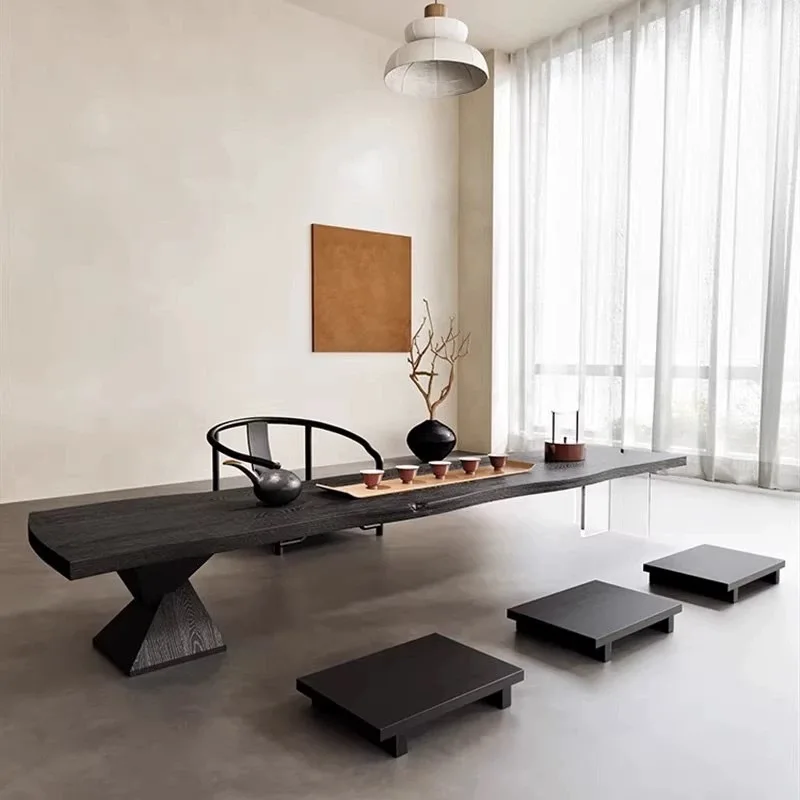 Wabi Sansi black solid wood tatami low tea table home office negotiation zen tea table coffee table living room log